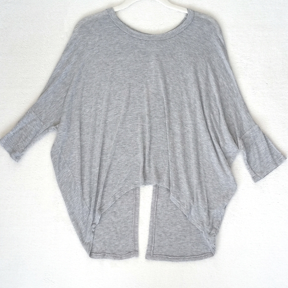 Grey Rayon 3/4 Sleeve High Low Cut Out Back Top M - Picture 8 of 9
